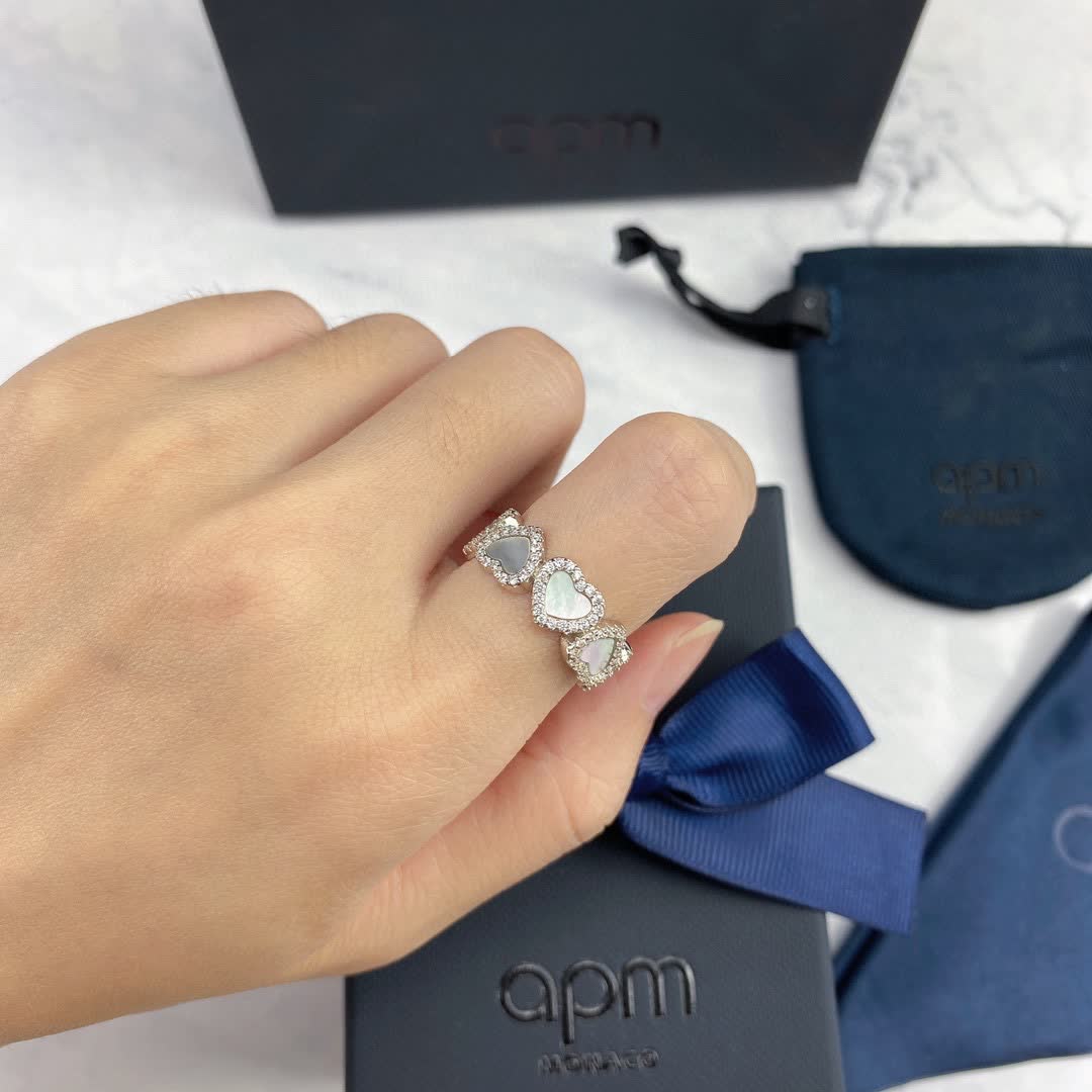 APM Monaco Silver Heart Ring with Diamonds